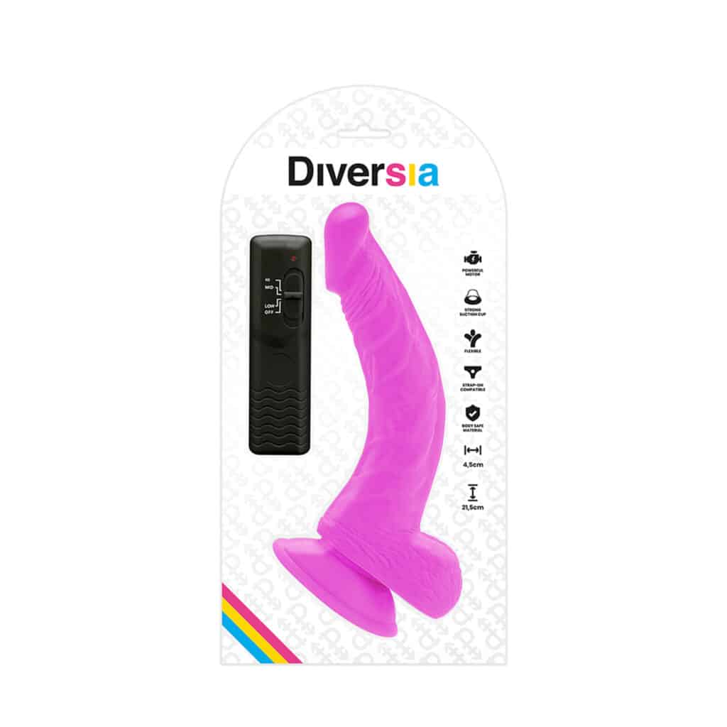 Diversia – Flexibel Vibrerande Dildo med fjärrkontroll 21,5 cm – Lila