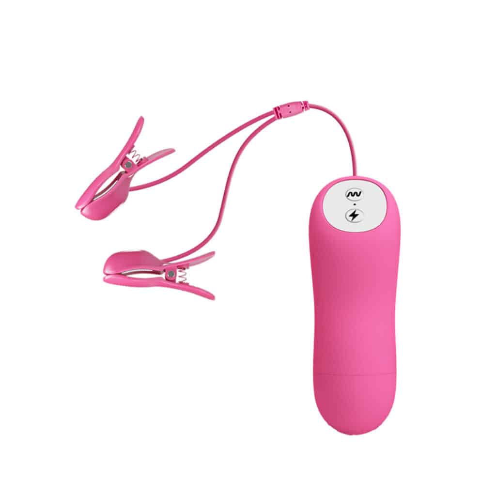 Romantic Wave Vibrating & Eletric Shock Nipple Clamps – Vibrerande Bröstklämmor – Fuchsia