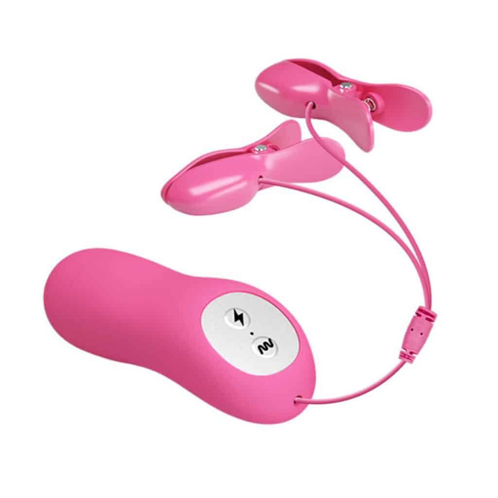 Romantic Wave Vibrating & Eletric Shock Nipple Clamps – Vibrerande Bröstklämmor – Fuchsia