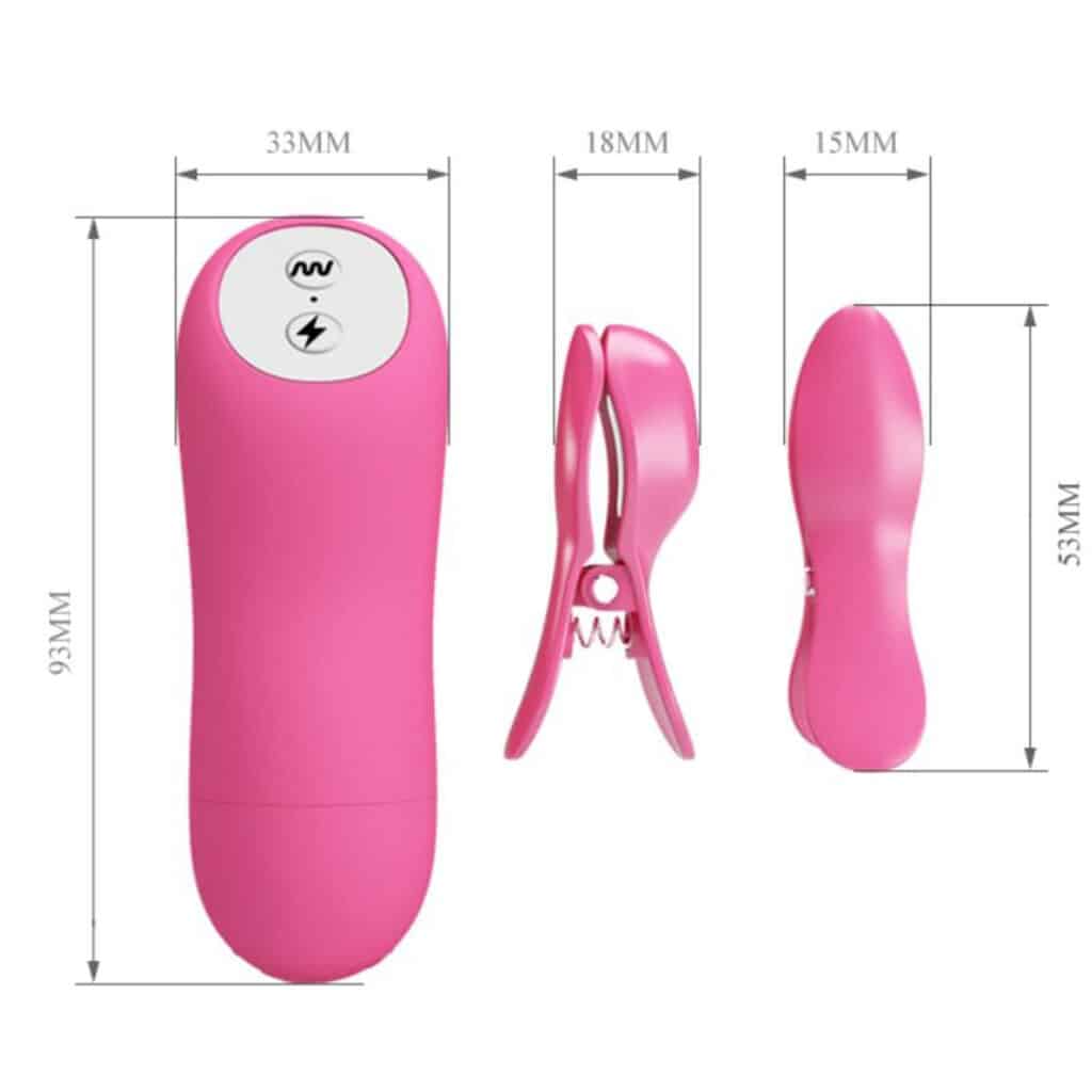 Romantic Wave Vibrating & Eletric Shock Nipple Clamps – Vibrerande Bröstklämmor – Fuchsia