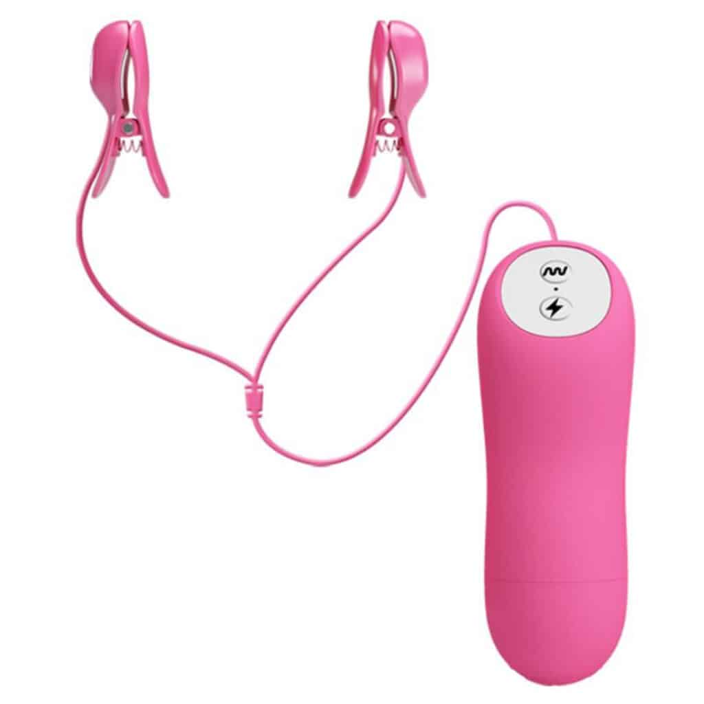 Romantic Wave Vibrating & Eletric Shock Nipple Clamps – Vibrerande Bröstklämmor – Fuchsia