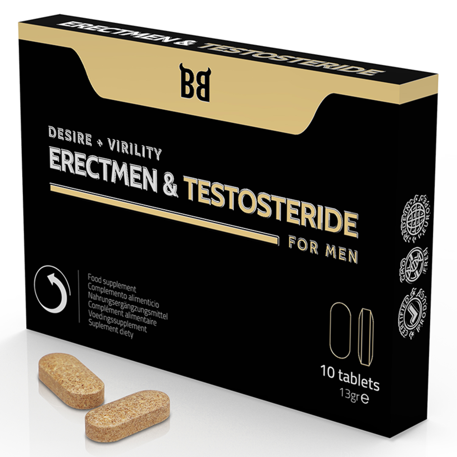 Erectmen & Testosteride Power - Ökar Virilitet och Testosteron - Kosttillskott för män - 10 tabletter