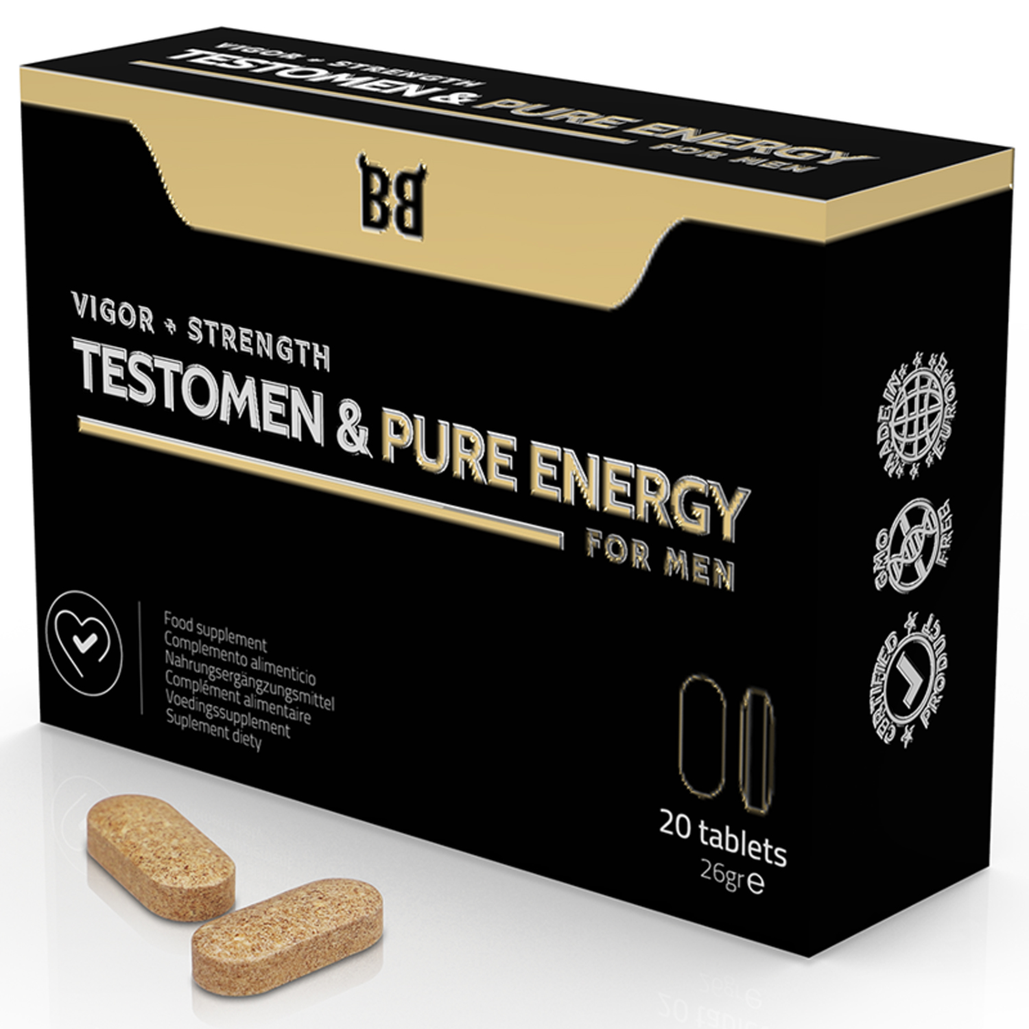 Testosteron & Energihöjare för män, Kosttillskott - 20 tabletter