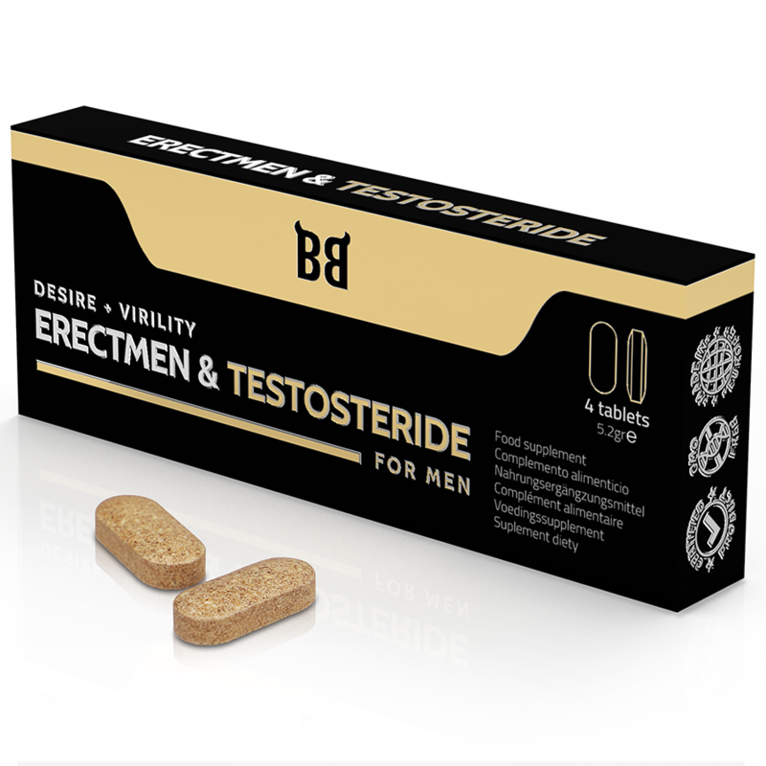 Erectmen & Testosteride Power - Ökar Virilitet och Testosteron - Kosttillskott för män - 4 tabletter