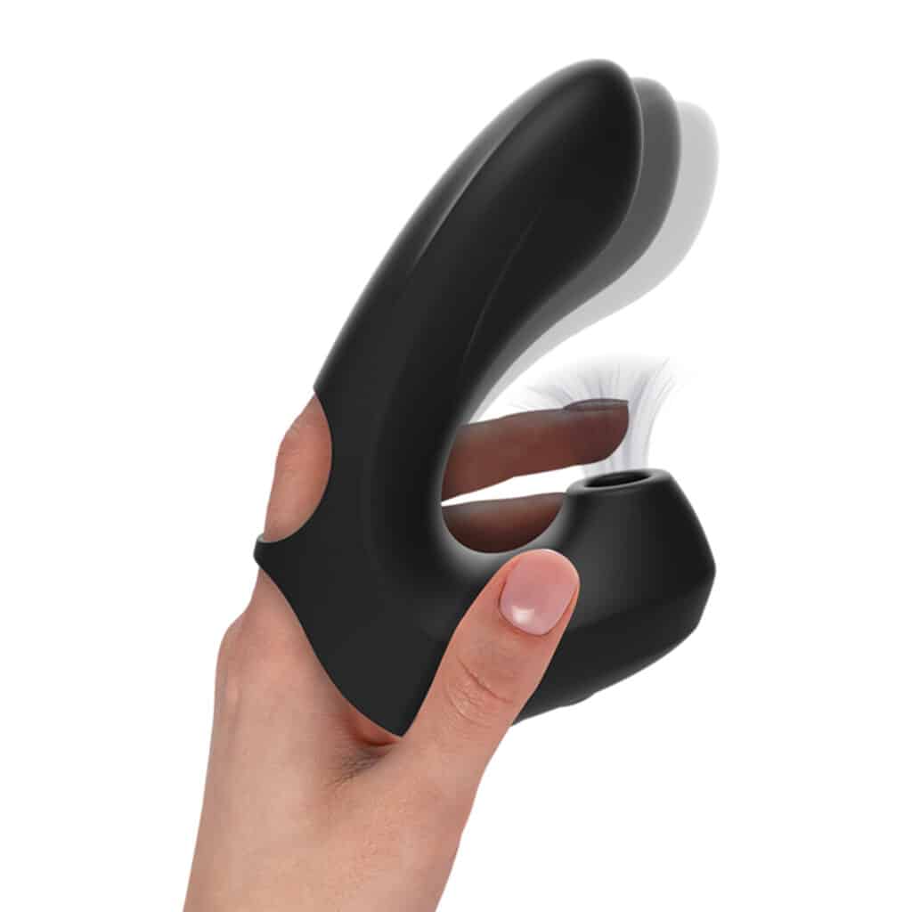 Suction & Klitoris Stimulator – Finger & Lufttrycksvibrator – Svart