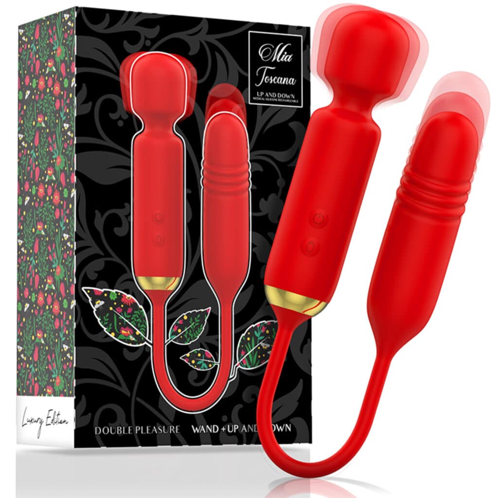Double Pleasure Wand – Toscana Massagestav + Up and Down – Röd